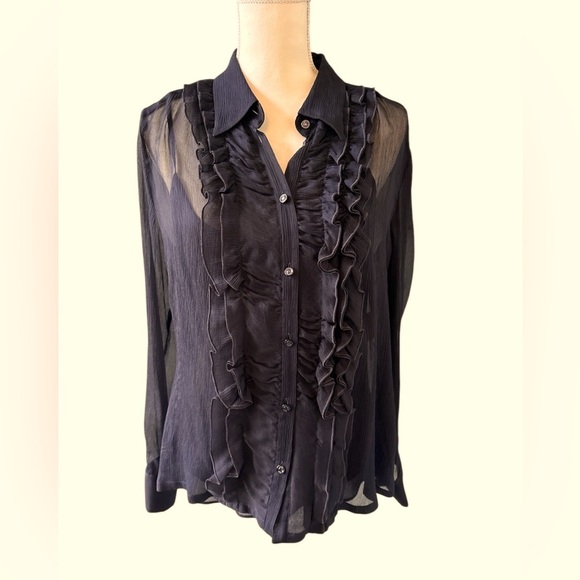 2 piece Escada silk navy blue ruffled blouse sizer 42 (12) - Picture 1 of 8